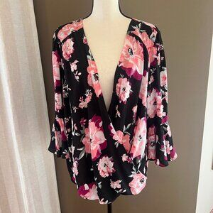 Beautiful Pink & Black floral woman's INC Blouse, Size XXL